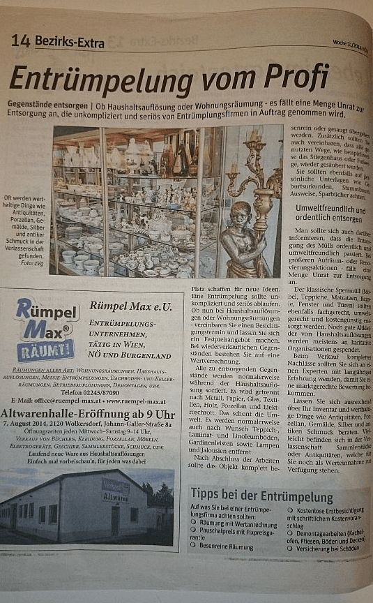 NÖN Zeitungsbericht über Rümpel Max und ihre Hilfe bei Mietnomaden